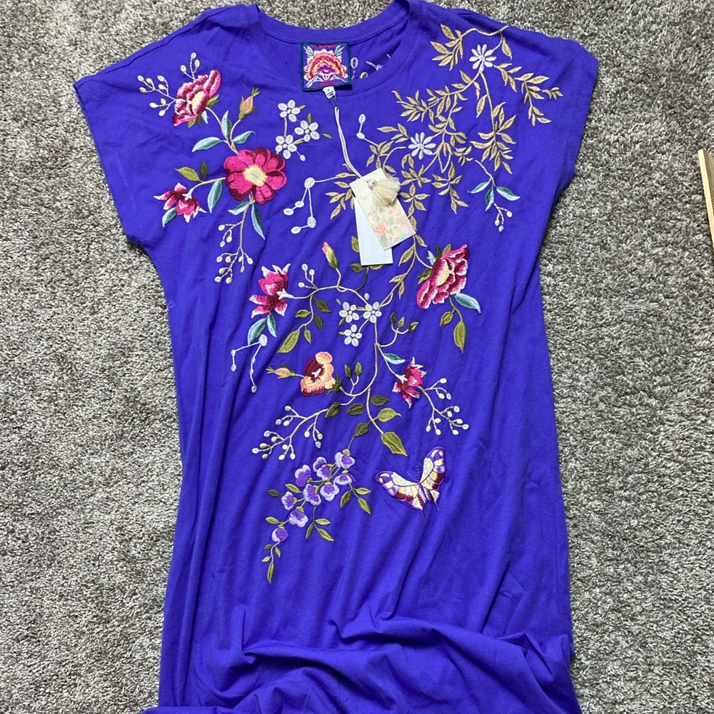 NWT Johnny Was Purple Floral Embroidered Osaka Dress